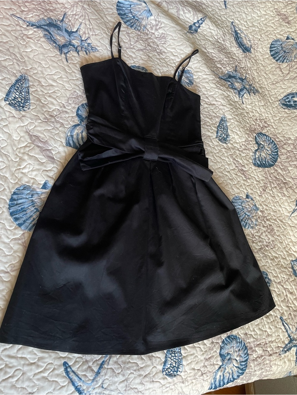Black Mini Dress with Spaghetti Straps and Waist Bow